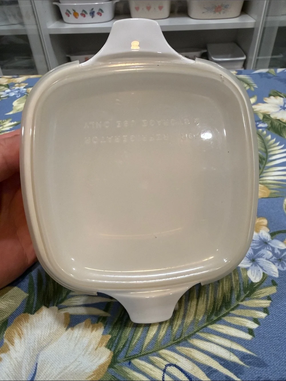 Corningware White Casserole with Blue Cornflower Design and Plastic Lid